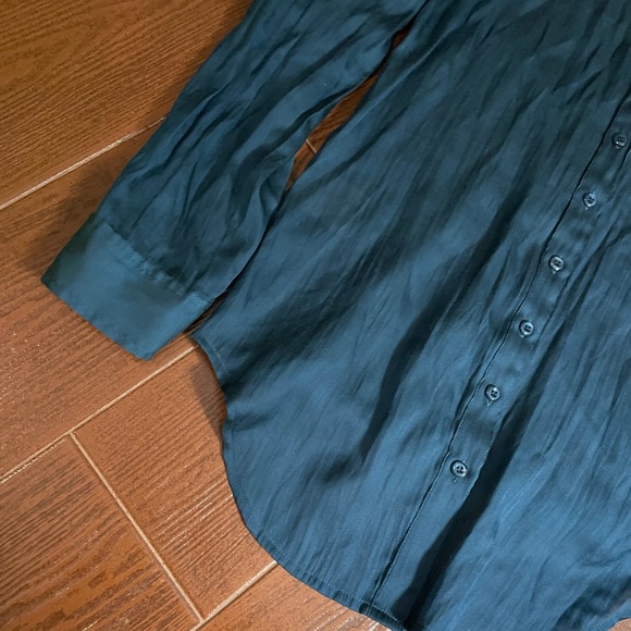 BCBGeneration teal blue button down blouse long sleeve size small cotton stretch - Picture 3 of 11